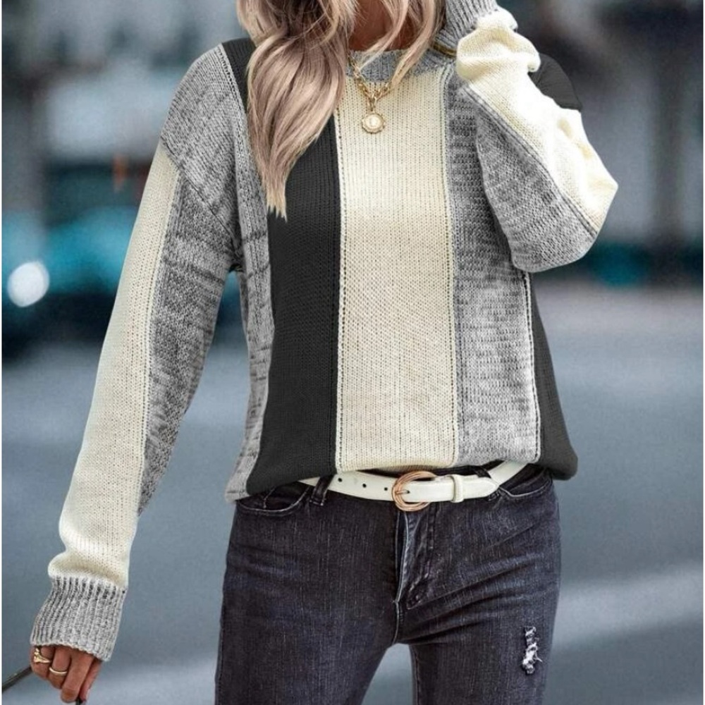 New color block long sleeve sweater